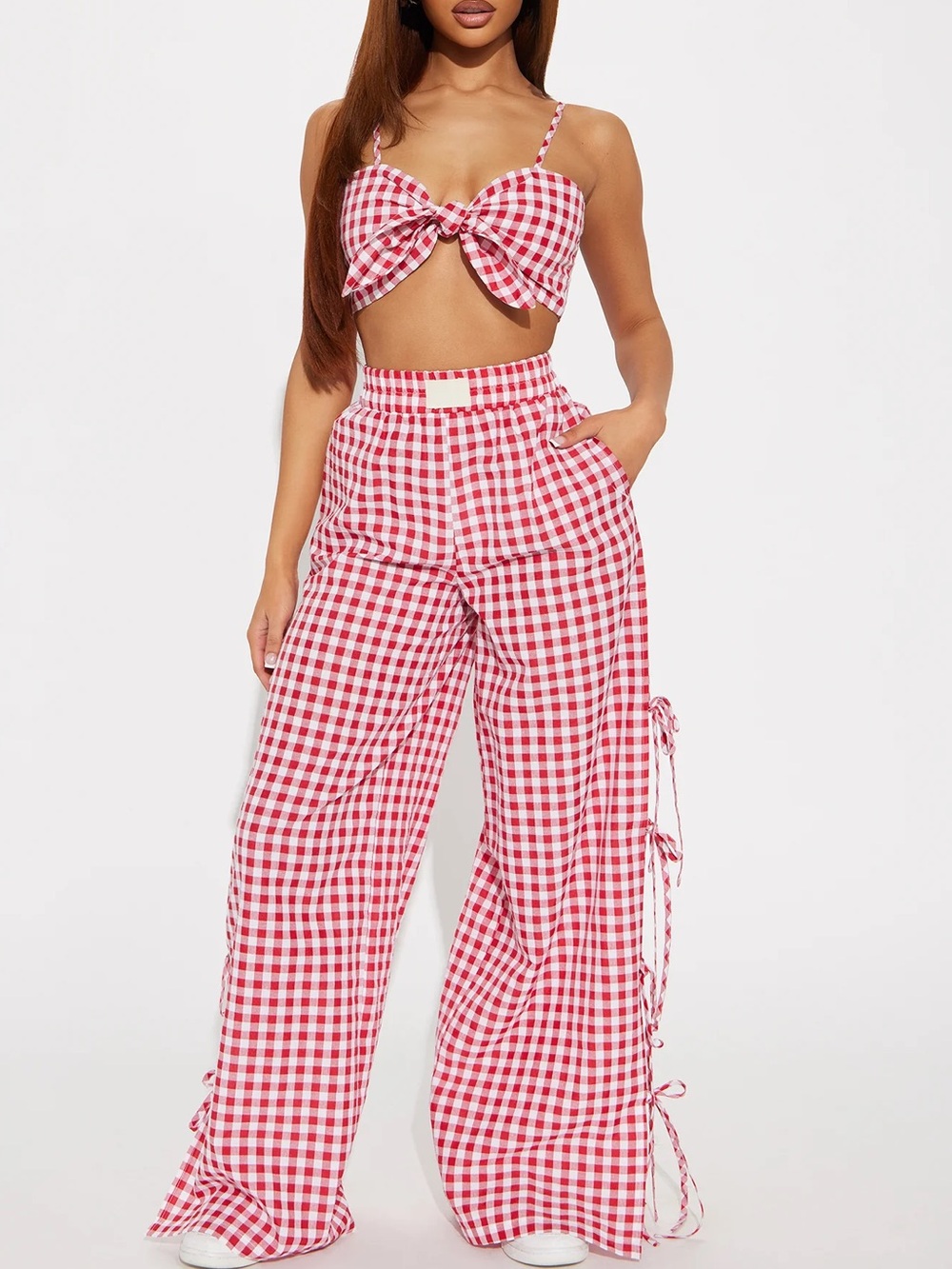 Fashion Nova Sarai Gingham Pant Set Red White Checkered Size Small NWT ❤️🤍❤️